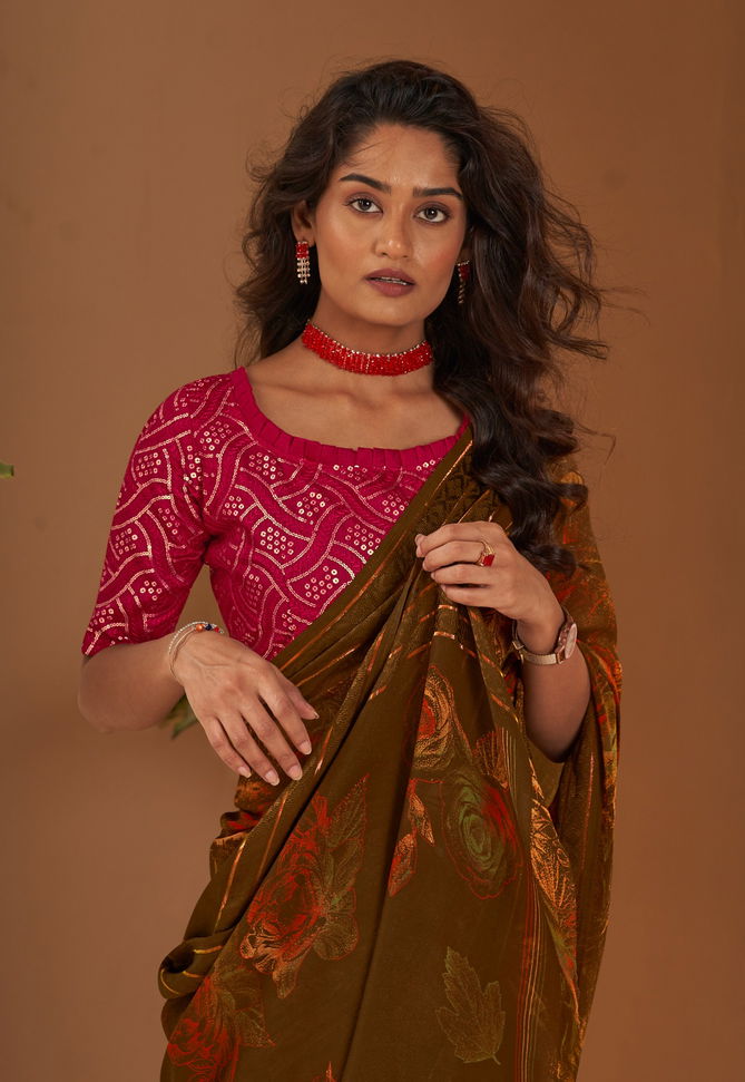 Stavan Elva Embroidery Georgette Chiffon Sarees Catalog
